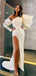 Beige One-shoulder Long Sleeves Side-slit Long Mermaid Prom Dress, PD3220