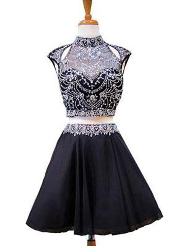 High Neck Beaded Short Two Piece Black Homecoming Dresses 2018, CM479 SposaBridal High Neck Beaded Short Two Piece Black Homecoming Dresses 2018, CM479 SposaBridal