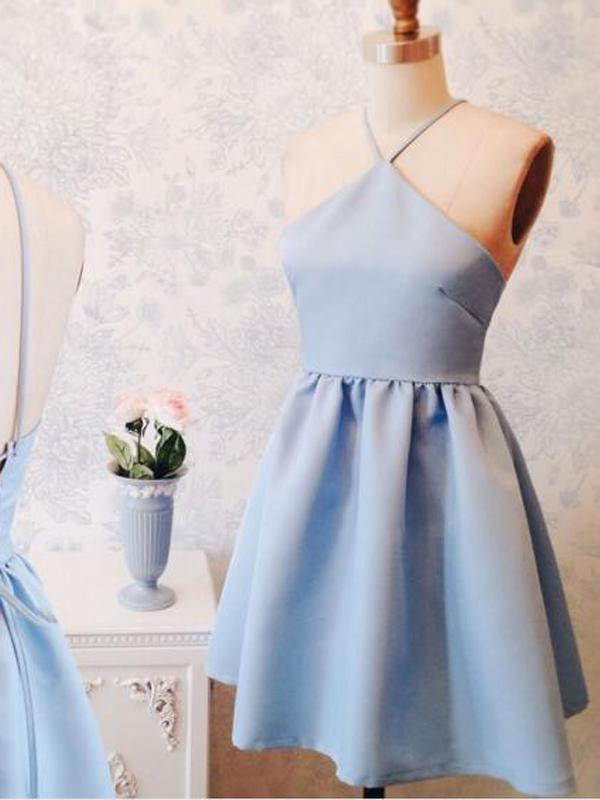 cute simple dresses Halter Simple Cute Cheap Blue Homecoming Dresses 2018, CM433 – SposaBridal