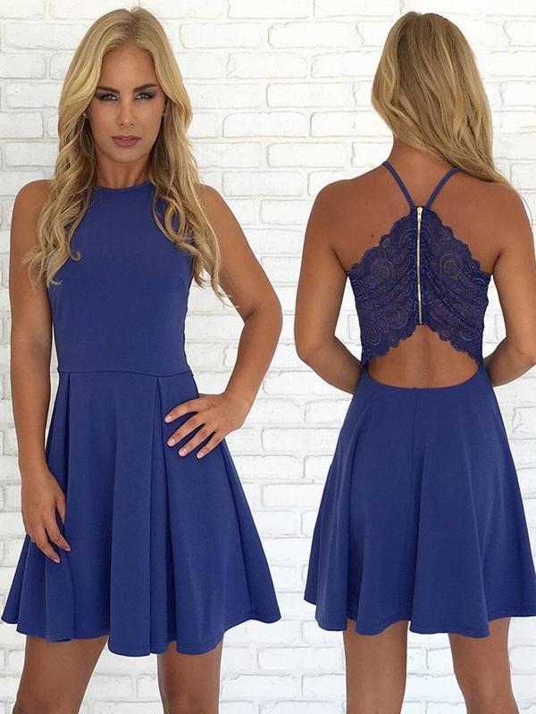Open Back Blue Cheap Cute Simple Casual Homecoming Dresses 2018, CM434 SposaBridal Open Back Blue Cheap Cute Simple Casual Homecoming Dresses 2018, CM434 SposaBridal