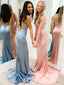 Blue Or Pink Open Lace Up Back Spaghetti Straps Mermaid Long Bridesmaid Dress, PD3511