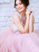 Blush Pink Lace Top Bohemian A-line Long Prom Dress, PD3362