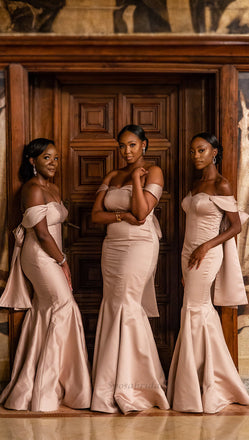 Blush Pink Off-shoulder Sweetheart Mermaid Long Trumpet Bridesmaid Dress, BD3259