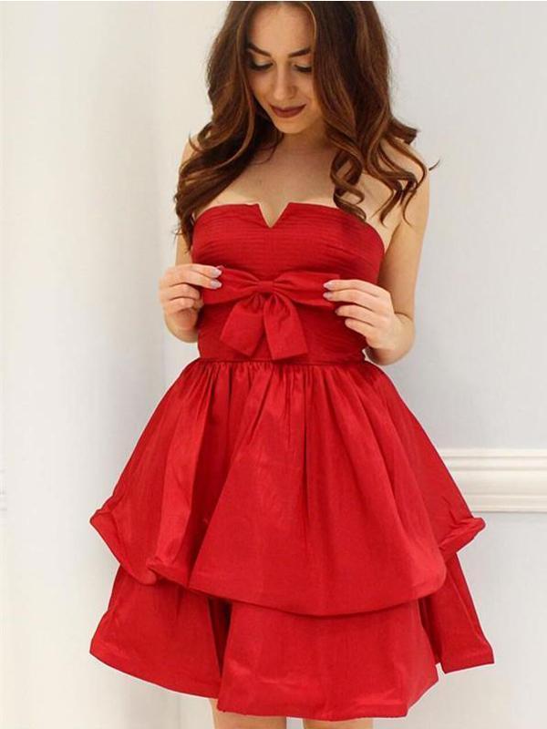 Elegant Red Bow Simple Cheap A-line Short Homecoming Dresses, CM592 SposaBridal Elegant Red Bow Simple Cheap A-line Short Homecoming Dresses, CM592 SposaBridal