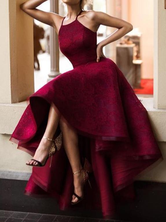 Halter Elegant High-low Burgundy Red Lace Homecoming Dresses, CM511 SposaBridal Halter Elegant High-low Burgundy Red Lace Homecoming Dresses, CM511 SposaBridal