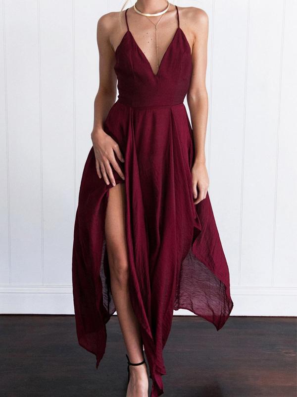 Sexy Spaghetti Strap Burgundy High-low Side-slit A-line Cheap Homecomi SposaBridal Sexy Spaghetti Strap Burgundy High-low Side-slit A-line Cheap Homecomi SposaBridal