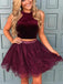 Halter Two Piece Red Lace Cheap Homecoming Dresses 2018, CM413