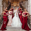Burgundy Red Sexy Two-style Strapless Mermaid Long Bridesmaid Dress, BD3086