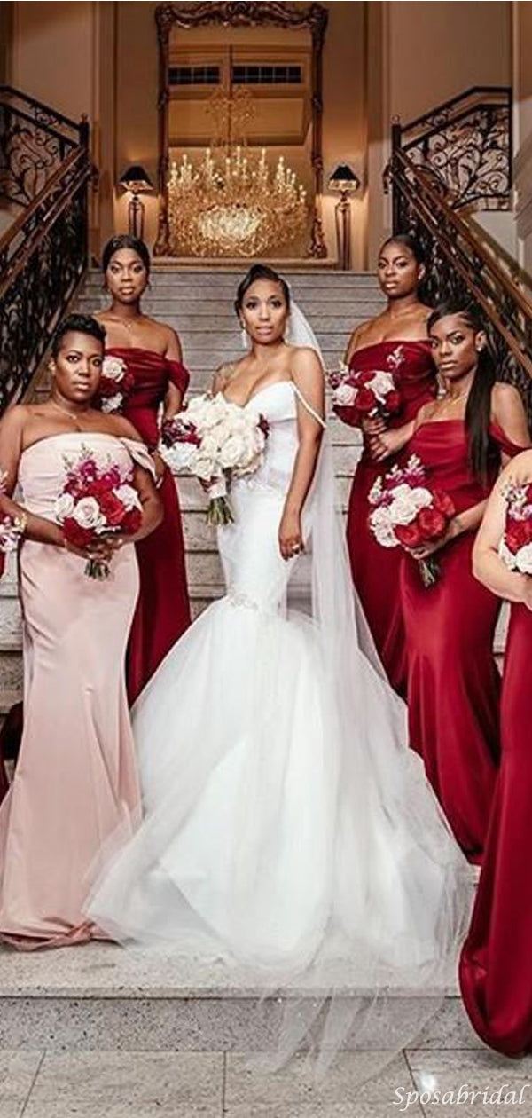 Burgundy Red Sexy Two-style Strapless Mermaid Long Bridesmaid Dress, B SposaBridal Burgundy Red Sexy Two-style Strapless Mermaid Long Bridesmaid Dress, B SposaBridal