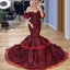 Burgundy Sexy Off-shoulder Sweetheart Mermaid Trumpet Long Prom Dress, PD3433