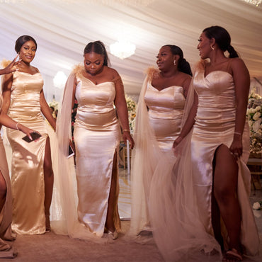 Champagne Gold V-neck Spaghetti Straps Mermaid Long Prom Dress, BD3264