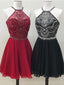 Black Red Organza Halter Beaded Cheap A-line Short Homecoming Dresses, CM598