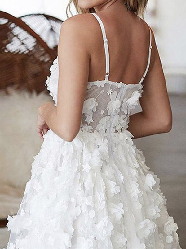 Chic Spaghetti-strap Floral A-line Mini Homecoming Dress, HD3043 SposaBridal Chic Spaghetti-strap Floral A-line Mini Homecoming Dress, HD3043 SposaBridal