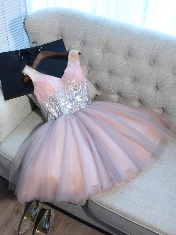 Sparkly V Neck Sequin Cute Short Pink Homecoming Dresses 2018, CM510 SposaBridal Sparkly V Neck Sequin Cute Short Pink Homecoming Dresses 2018, CM510 SposaBridal
