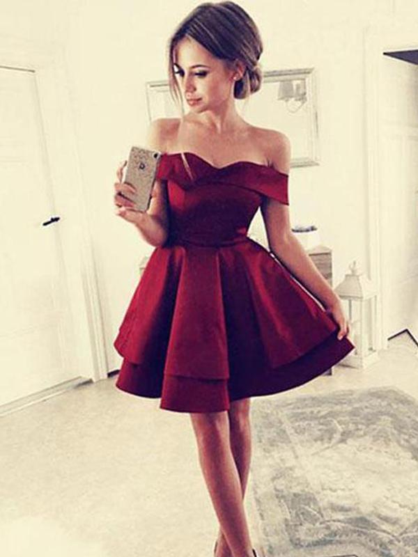 Cheap Simple Off Shoulder Dark Red Homecoming Dresses 2018, CM443 SposaBridal Cheap Simple Off Shoulder Dark Red Homecoming Dresses 2018, CM443 SposaBridal