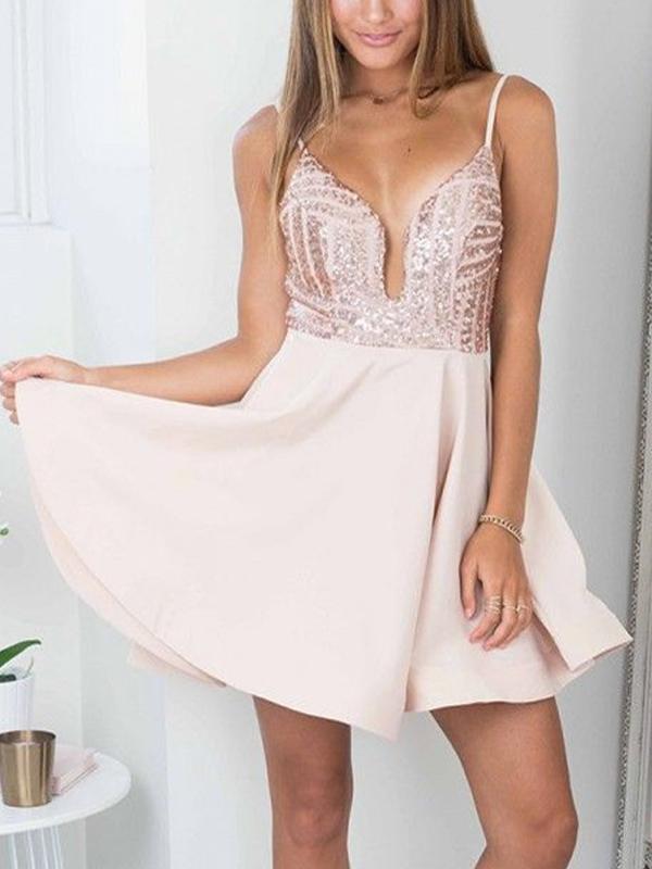 Cheap Simple Sparkly Sequin Sexy Cute Homecoming Dresses 2018, CM466 - SposaBridal