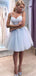 Cute Pale Blue Spaghetti Strap Sweetheart Lace Top A-line Mini Homecoming Dress, HD3052
