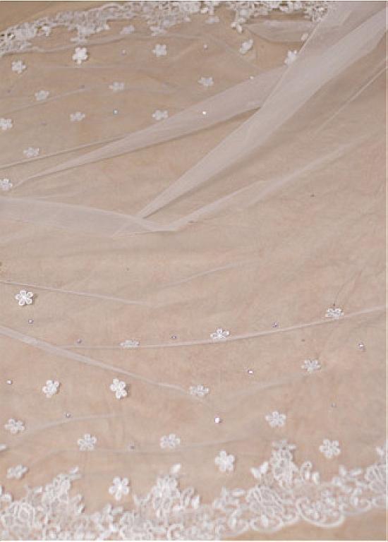 Gorgeous Tulle Long Wedding Veil With Lace & Beadings ,WV0123