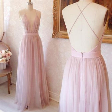 Cheap Simple Unique Design Deep V Neck Spaghetti Straps Pretty Prom Dress , PD0329 - SposaBridal