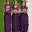 Deep Purple V-neck Short Sleeve Pleats Mermaid Long Bridesmaid Dress, WG786