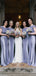 Dusty Blue And Gray Short Sleeves Soft Mermaid Round Neck Long Bridesmaid Dresses, BD3275
