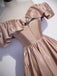 Dusty Pink Ruffle Off-shoulder A-line Long Lace Up Back Prom Dress, PD3447