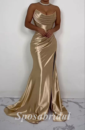 Sexy Elastic Satin Sweetheart Sleeveless Side slit Mermaid Long Prom Dresses, PD3600