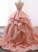 Sweet Pink Sleeveless Lace Jewel-neck A-line Long Ruffle Prom Dress, PD3033