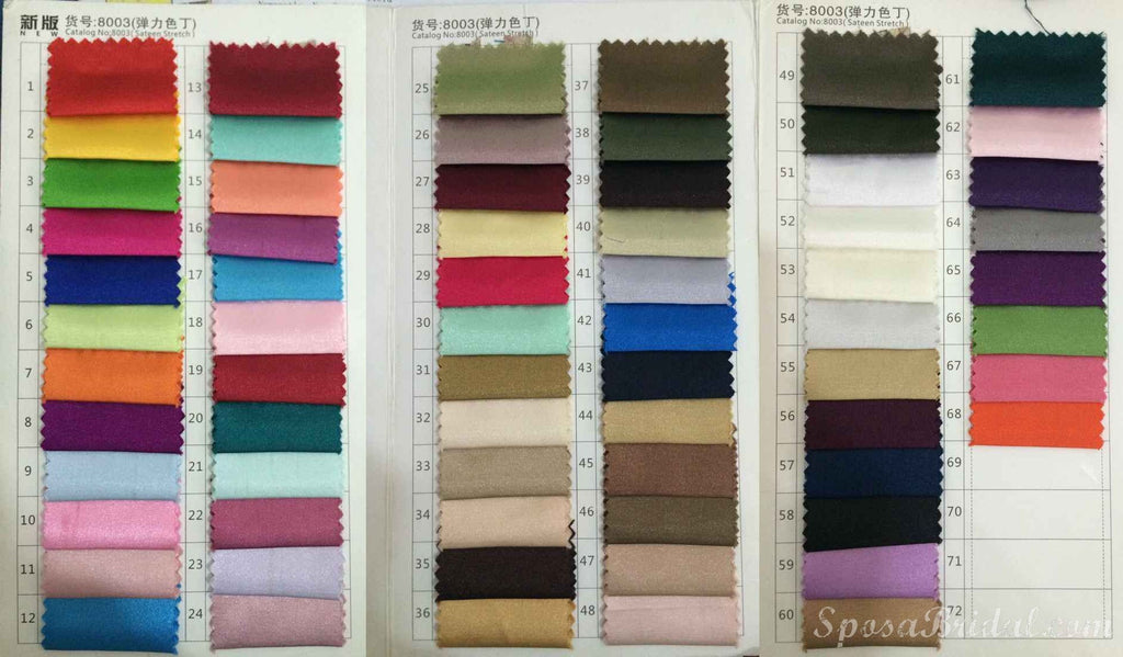 Elastic Satin Color Fabric Swatches