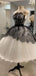 Elegant Black-and-white Strapless Lace Top A-line Mid Length Homecoming Dress, HD3075