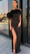 Elegant Black One-shoulder Feather Side-slit Mermaid Long Prom Dress, PD3361