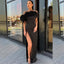 Elegant Black One-shoulder Feather Side-slit Mermaid Long Prom Dress, PD3361