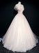 Elegant Blush Pink Short Sleeves Floral Top A-line Long Prom Dress, PD3300