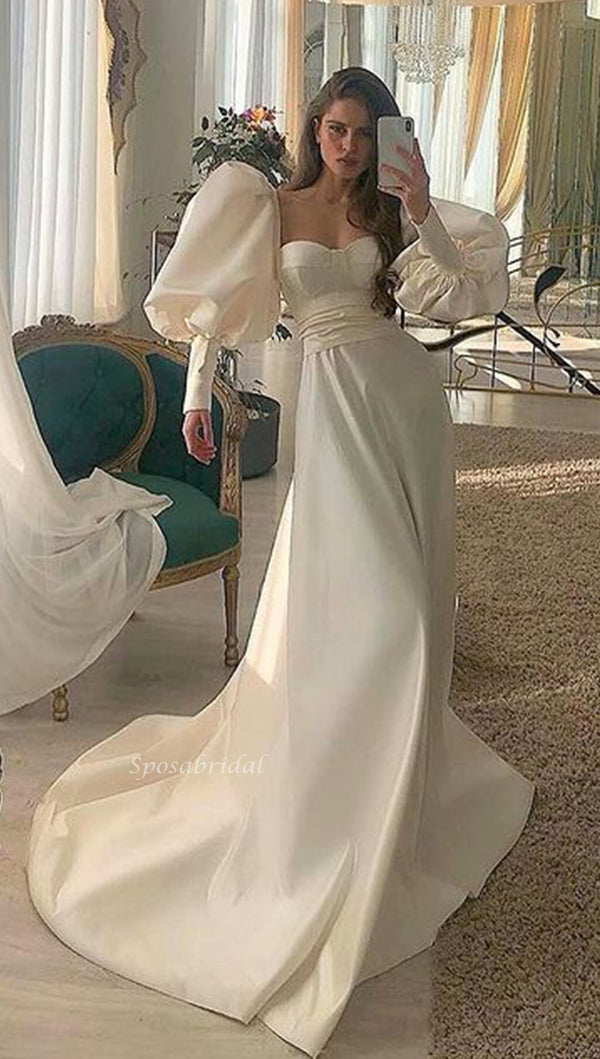 Elegant Bubble Shoulder Beige Sweetheart A-line Long Tail Wedding Dres SposaBridal Elegant Bubble Shoulder Beige Sweetheart A-line Long Tail Wedding Dres SposaBridal