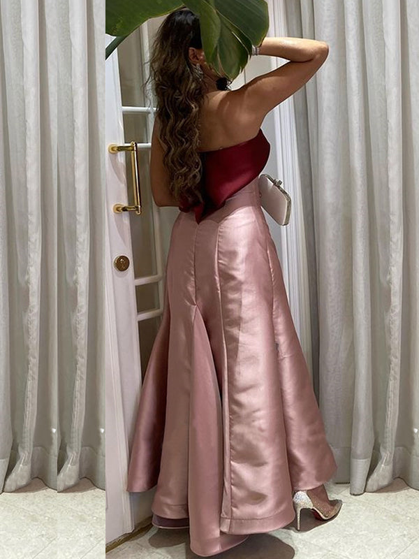 Elegant Burgundy Pink Straight-across A-line Sheath Long Prom Dress, P SposaBridal Elegant Burgundy Pink Straight-across A-line Sheath Long Prom Dress, P SposaBridal