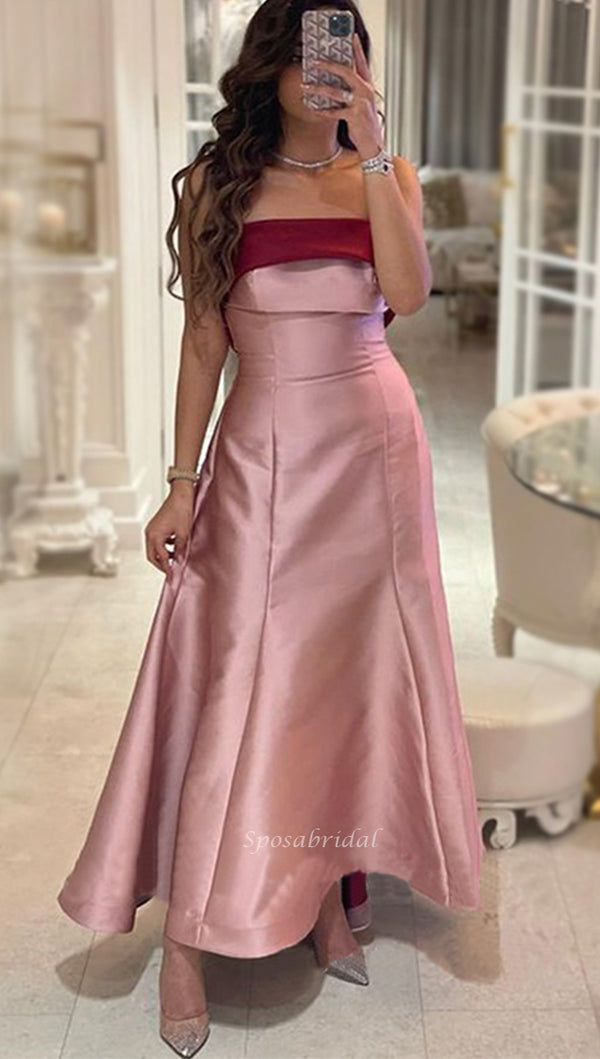 Elegant Burgundy Pink Straight-across A-line Sheath Long Prom Dress, P SposaBridal Elegant Burgundy Pink Straight-across A-line Sheath Long Prom Dress, P SposaBridal