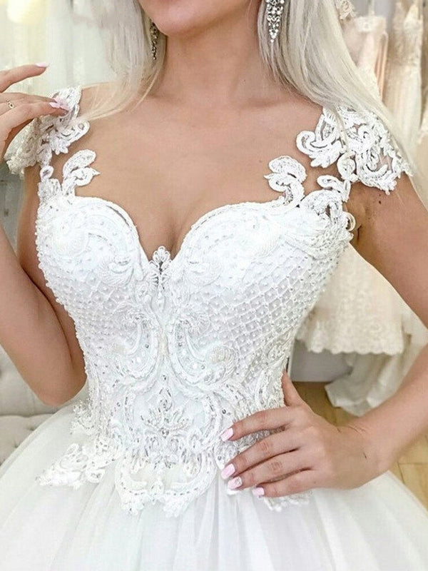 Elegant Cap Sleeve Lace Top Sweetheart A-line Long Wedding Dress, WD30 SposaBridal Elegant Cap Sleeve Lace Top Sweetheart A-line Long Wedding Dress, WD30 SposaBridal
