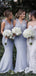 Elegant Dusty Blue Tulle Strapes V-neck Mermaid Long Bridesmaid Dress, BD3231