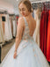 Elegant Floral Pale Blue V-neck Backless A-line Long Tulle Prom Dress, PD3137