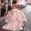 Elegant Floral Blush Pink Off-shoulder Sweetheart A-line Long Prom Dress, Ball Gown, PD3186
