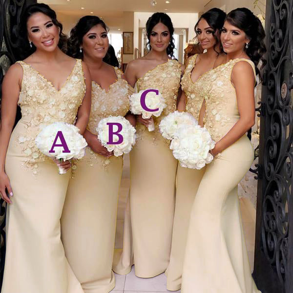 Mismatched Champagne Floral Lace Top V-back Mermaid Long Bridesmaid Dr SposaBridal Mismatched Champagne Floral Lace Top V-back Mermaid Long Bridesmaid Dr SposaBridal