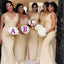 Mismatched Champagne Floral Lace Top V-back Mermaid Long Bridesmaid Dresses, WG103