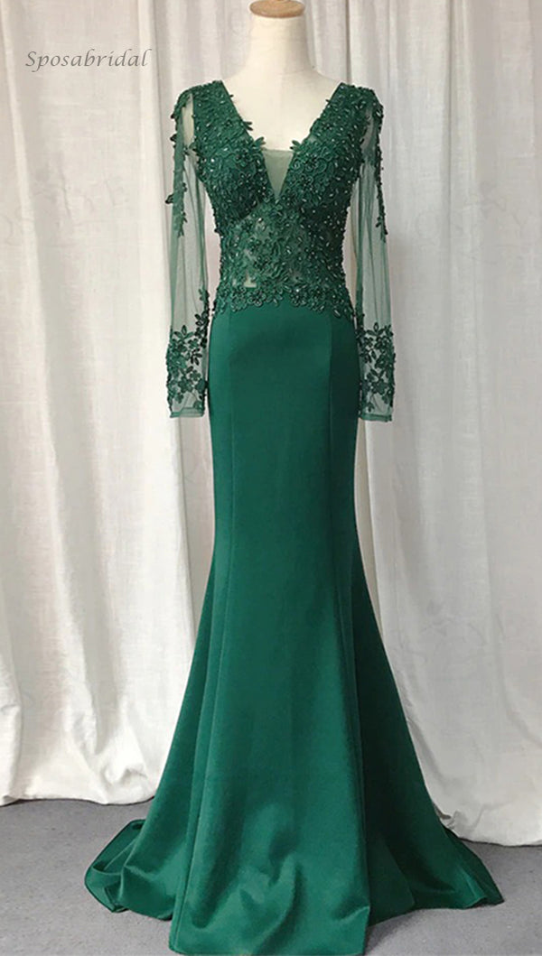 Elegant Navy Blue, Emerald Green V-neck Lace Top Mermaid Long Prom Dre SposaBridal Elegant Navy Blue, Emerald Green V-neck Lace Top Mermaid Long Prom Dre SposaBridal