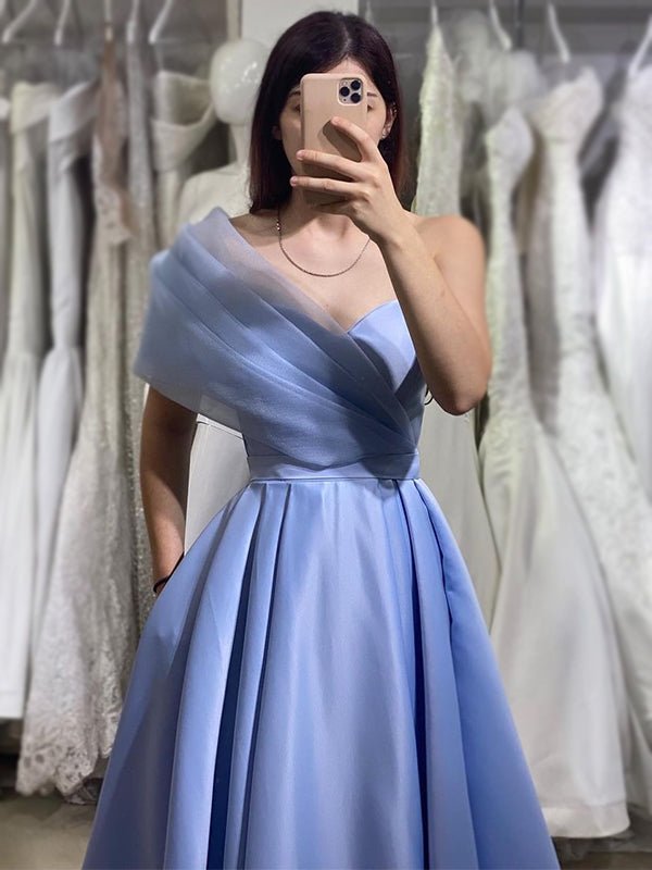 Elegant One-shoulder Light Blue A-line Simple Long Prom Dress, PD3392 SposaBridal Elegant One-shoulder Light Blue A-line Simple Long Prom Dress, PD3392 SposaBridal