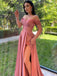 Elegant Pink Off-shoulder Sweetheart Side-slit A-line Long Prom Dress, PD3567