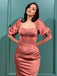 Elegant Pink Short Sleeves Mermaid Side-slit Long Prom Dress, PD3564
