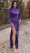 Elegant Purple Long Sleeves Mermaid Side-slit Long Prom Dress, PD3335