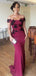 Elegant Mulberry Rose V-neck Lace Off-shoulder Mermaid Long Bridesmaid Dress, BD3225
