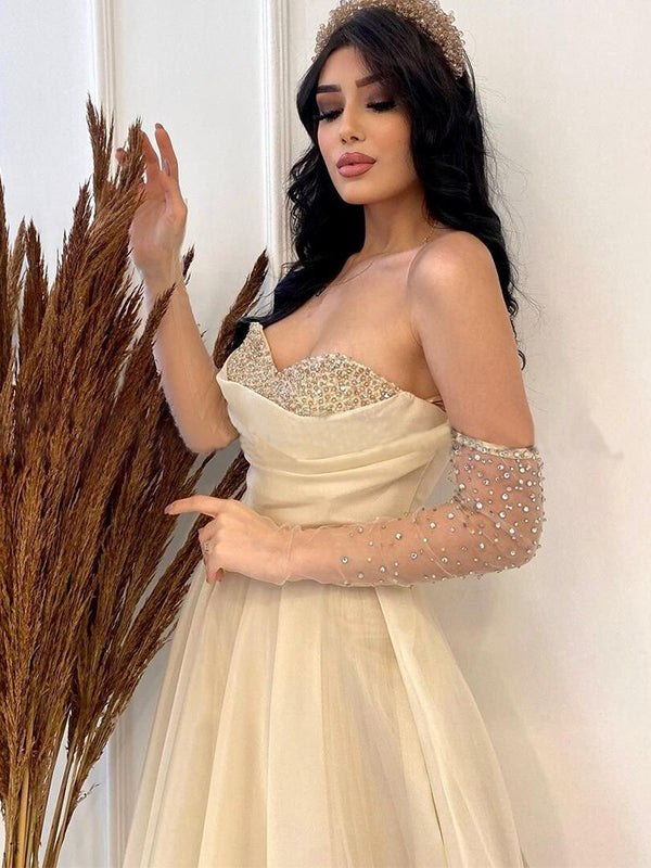 Elegant Sexy Cream Strapless Sweetheart A-line Long Prom Dress, PD3494 SposaBridal Elegant Sexy Cream Strapless Sweetheart A-line Long Prom Dress, PD3494 SposaBridal