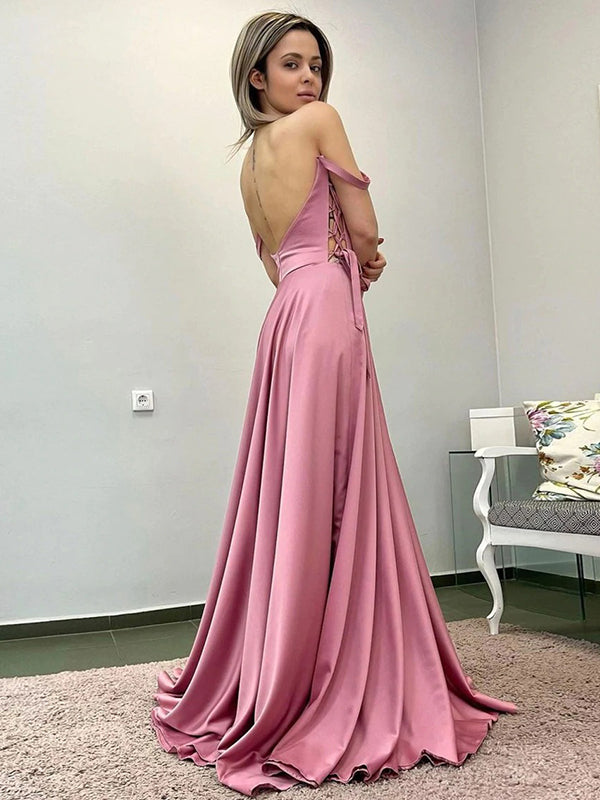 Elegant Sexy Off-shoulder Spaghetti Straps Side-slit A-line Long Prom SposaBridal Elegant Sexy Off-shoulder Spaghetti Straps Side-slit A-line Long Prom SposaBridal